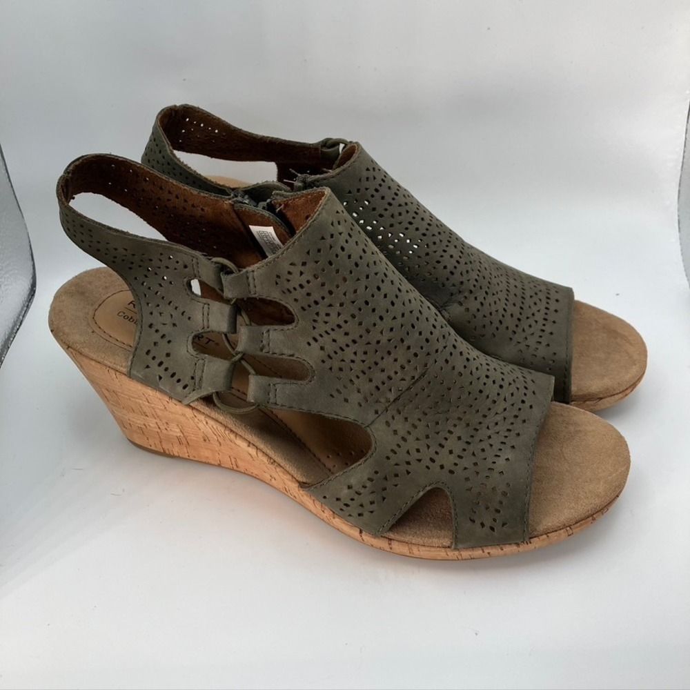 Perforated Olive Wedge Sandals - Women